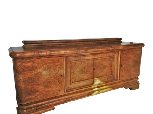 Art Deco Walnuss Sideboard, wundervolle Maserung, viel Stauraum, rote Marmorplatte, Original, Walnussholz, Moebel, Buffet, Aufbewahrung