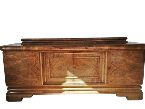 Art Deco Walnuss Sideboard, wundervolle Maserung, viel Stauraum, rote Marmorplatte, Original, Walnussholz, Moebel, Buffet, Aufbewahrung