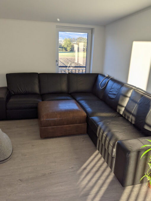 Black Leather Sofa, Corner Sofa, Living Room