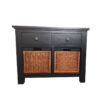 Black Commode With 2 Rattan Storage Boxes