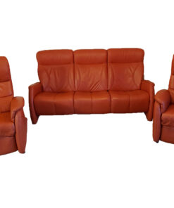 Red Leather 3-Seat Sofa, 2 Matching Armchairs