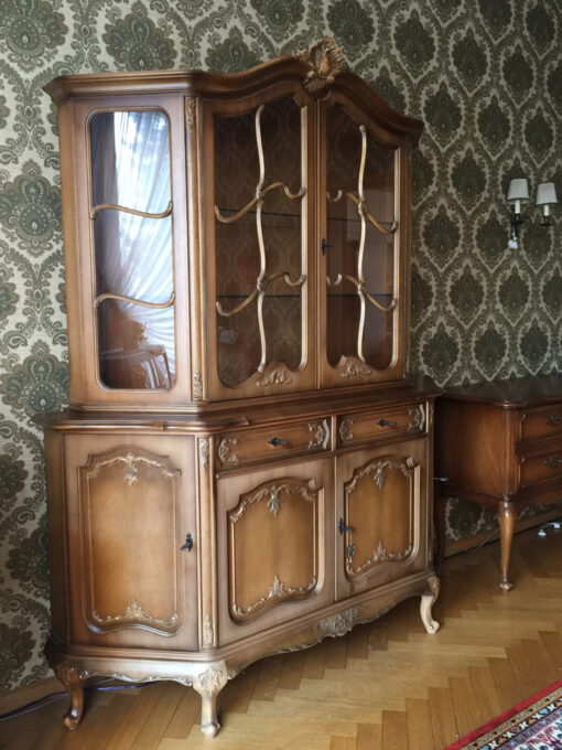 Antique Display Cabinet Made Of Solid Wood With Floral Carvings